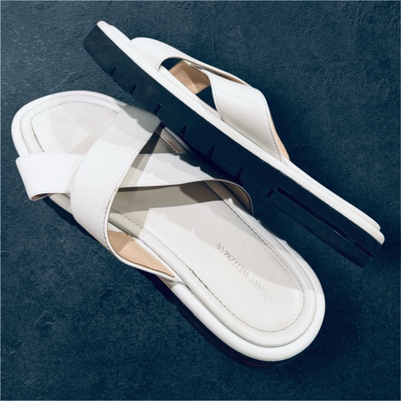 Stuart Weitzman Women's White Cross-Strap Sandals - Picture 2 of 6